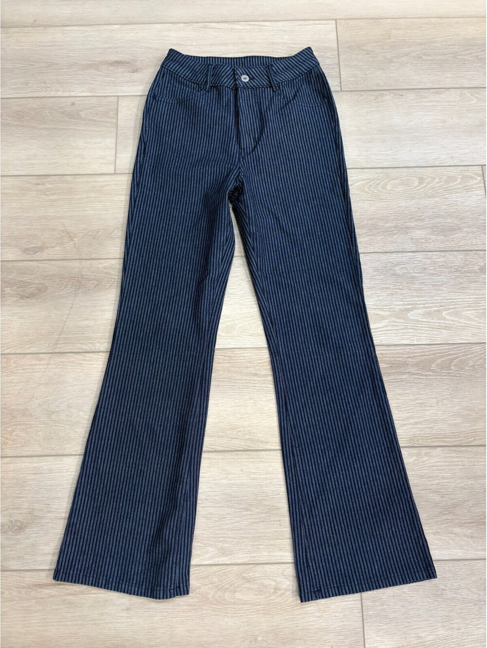 NWT Halara Womens Jeans XS Blue Pin Striped Boot Cut High Waisted